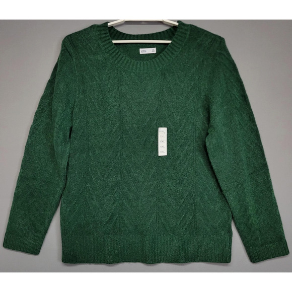 croft & barrow Sweaters - Croft & Barrow Sweater Women XXL Green Crewneck Pullover Chevron Knit Ribbed New